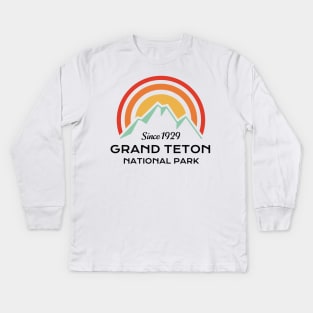 Grand Teton National Park Retro Kids Long Sleeve T-Shirt